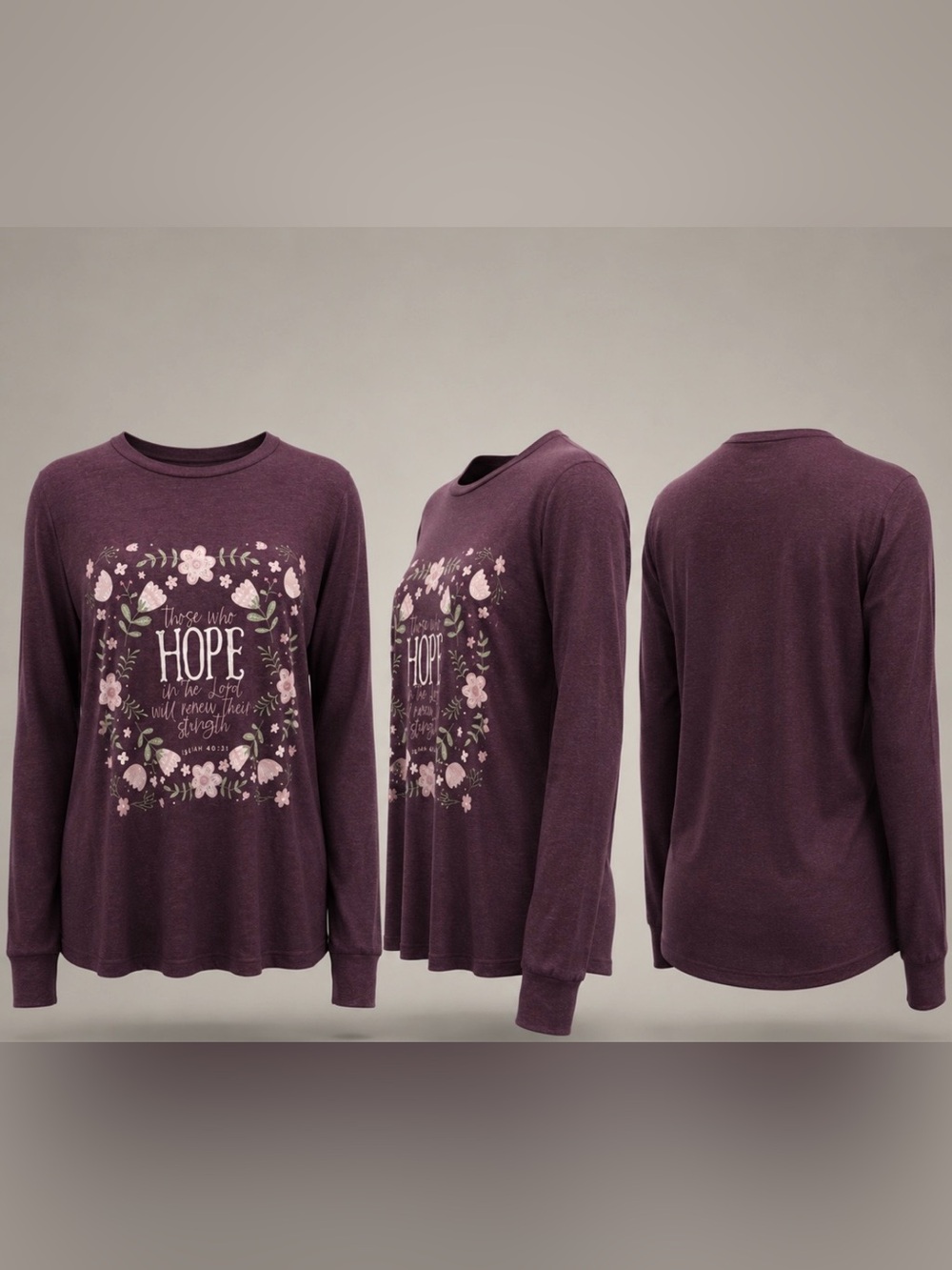 Floral 'Hope' Long Sleeve Tee - Purple
